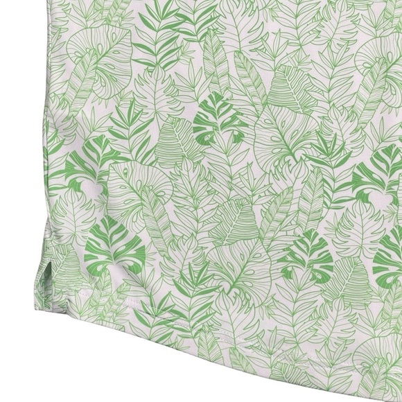 FN3P Polo Mens Large Geometric Print Bright Green Leaves Golf Polo Shirt Stretch - Picture 7 of 9